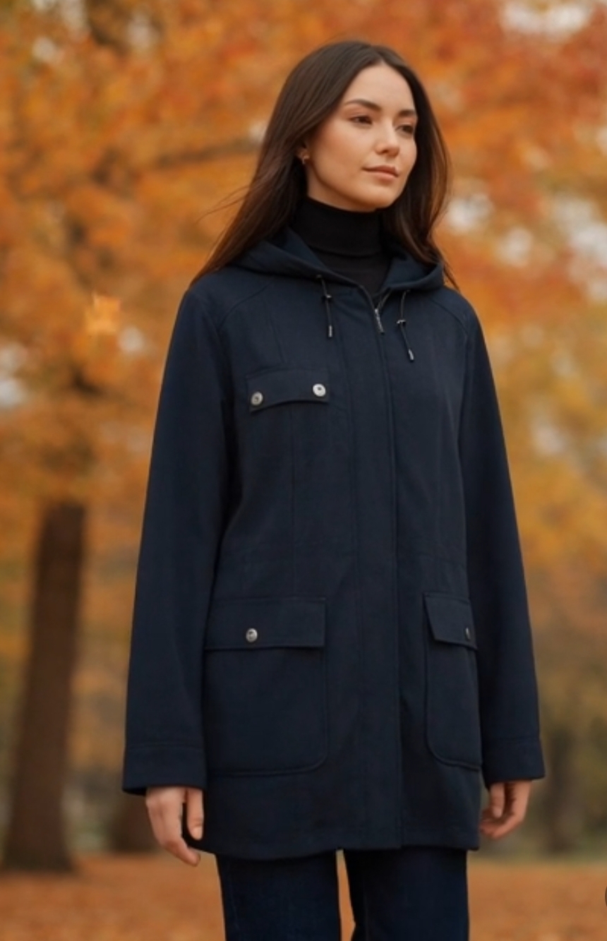 Kristen Blake Womens Hooded Jacket Parka Raincoat Black Size M
